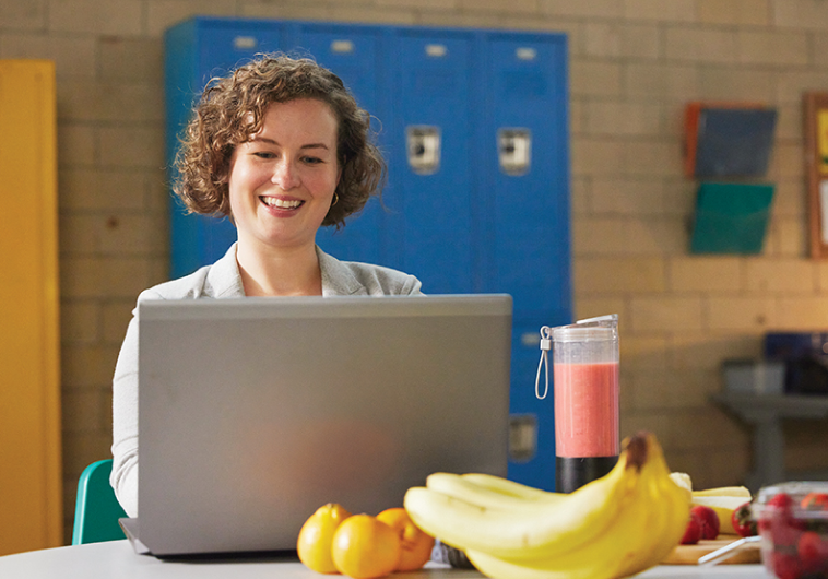 Woman working on a laptop